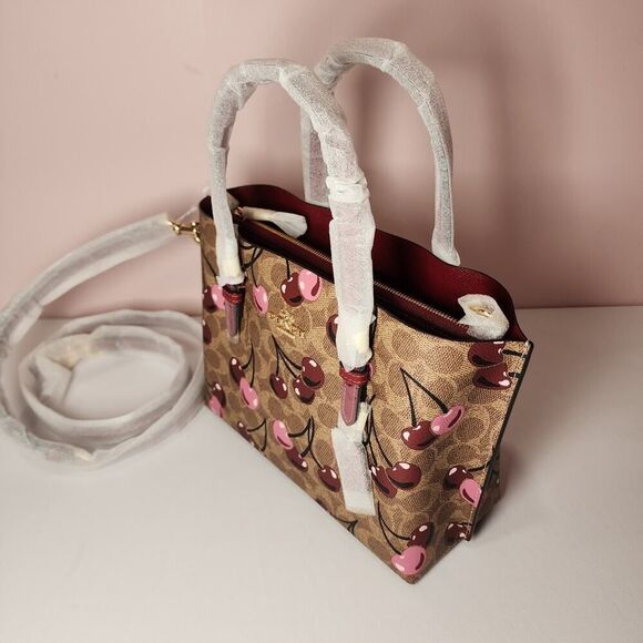NWT Coach CZ772 Mollie Tote Bag 25 In Signature Canvas With Cherry Print - Picture 2 of 7